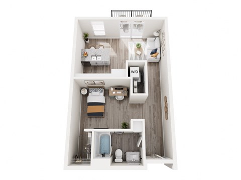 Floor plan for studio, 1 bath, 626 sqft